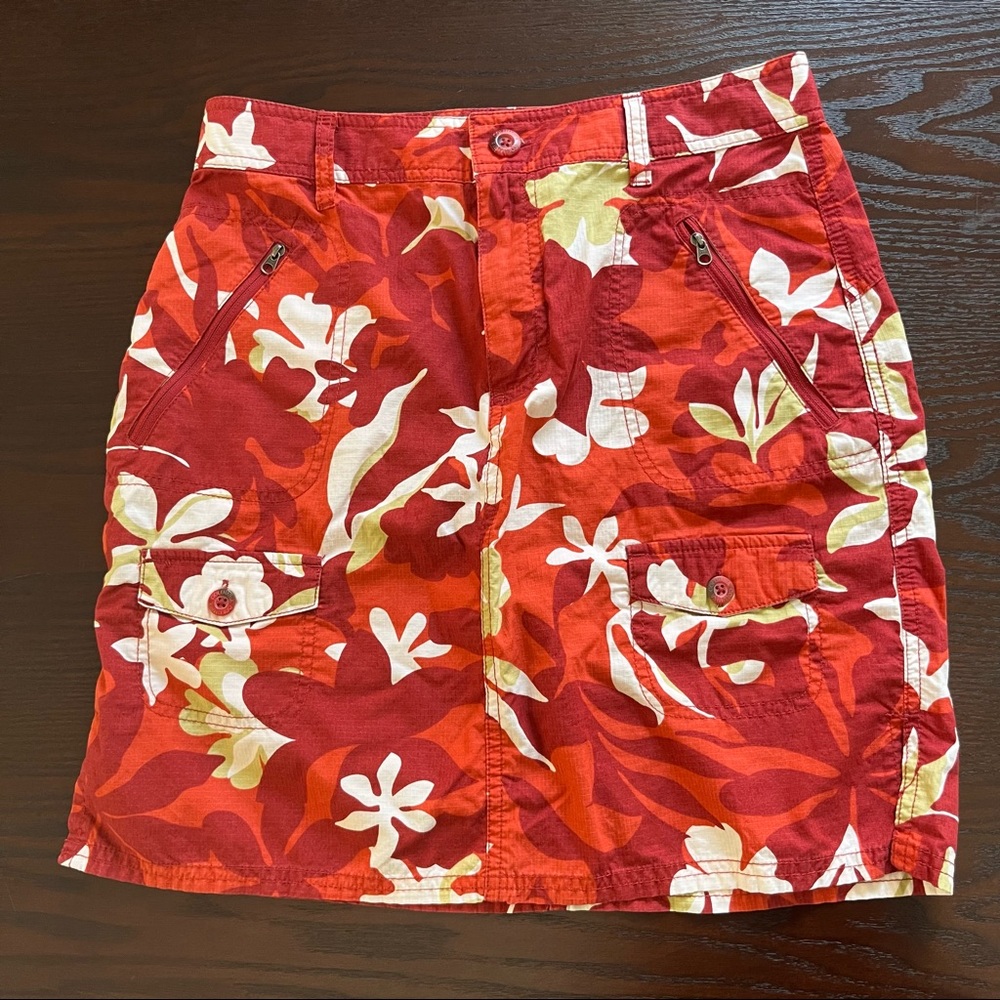 COLUMBIA Red Floral Hawaiian Aloha Skirt | Size 8P